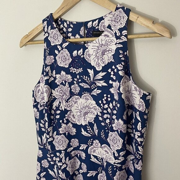 Banana Republic A Line Dress Sz 4 Blue Floral Sleeveless Pencil Sheath Wedding - Picture 2 of 10